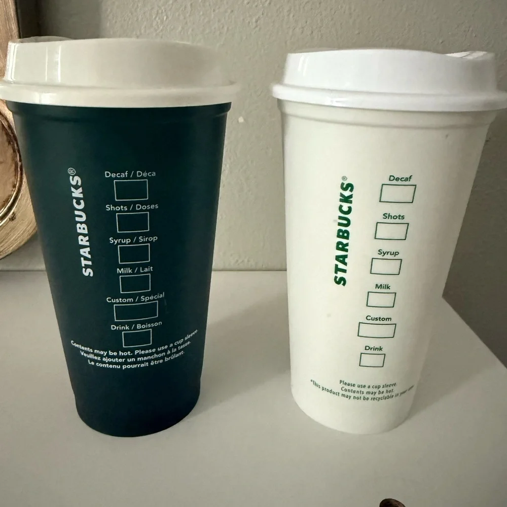 Starbucks Green and White Reusable Coffee Cups